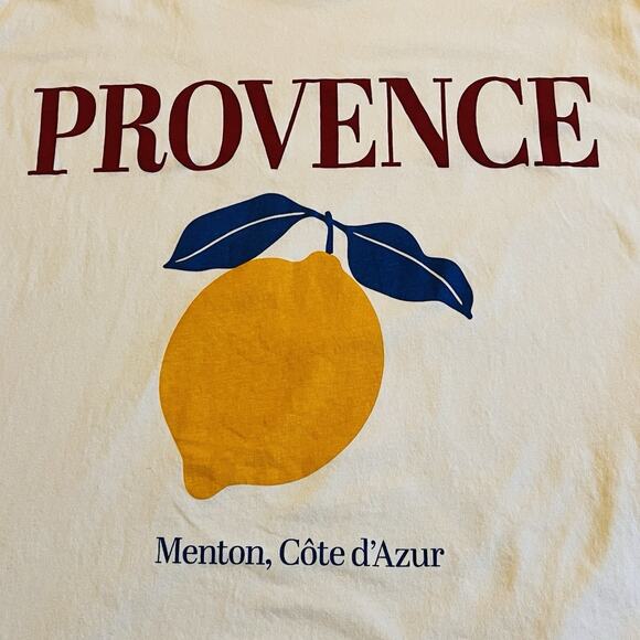 H&M Provence Graphic T-Shirt Women’s XL White Lemon Print Côte d’Azur Cotton - Picture 3 of 5